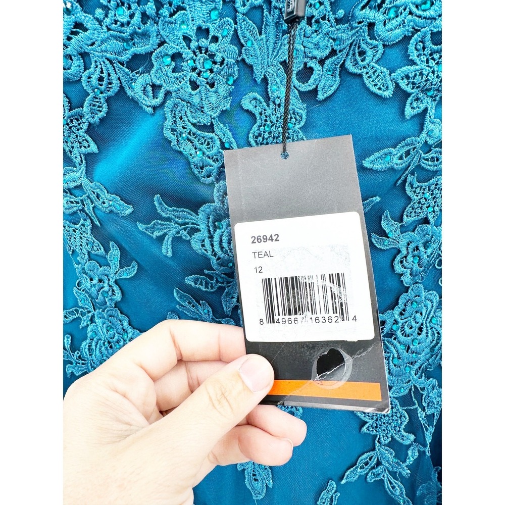 La Femme Teal Blue 26942 Embellished Tulle & Lace A-Line Gown Size 12 NWT - Picture 6 of 7